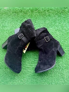 Twisted X Black Suede Slouchy Heeled Boots Wide Width / Extended Calf Women's US